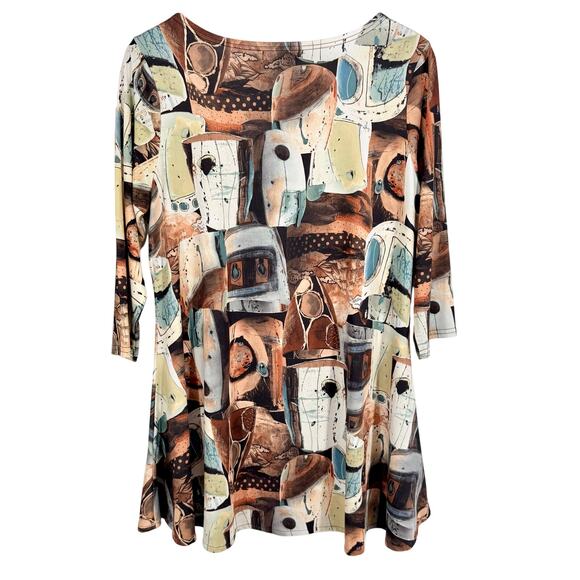 LIOR Paris Womens Medium Wearable Art Stretchy Artsy Pottery Blouse Shirt Top - Picture 9 of 9